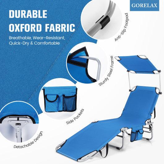 Adjustable Outdoor Beach Patio Pool Recliner with Sun Shade-Navy at Set Shop and Smile