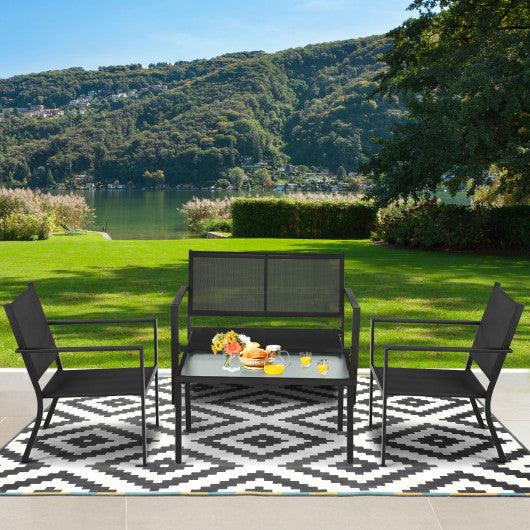 4 PCS Patio Furniture Set Sofa Coffee Table Steel Frame Garden-Gray at Set Shop and Smile