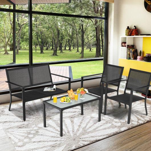 4 PCS Patio Furniture Set Sofa Coffee Table Steel Frame Garden-Gray at Set Shop and Smile
