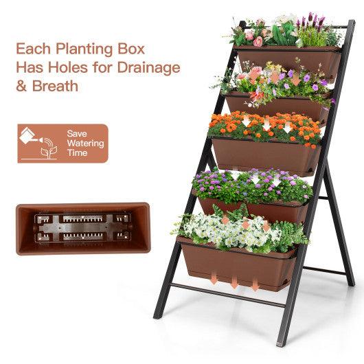 5-tier Vertical Garden Planter Box Elevated Raised Bed with 5 Container-Brown at Set Shop and Smile