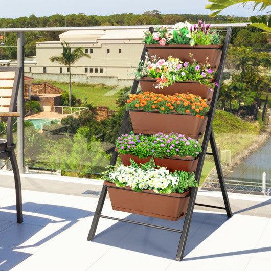 5-tier Vertical Garden Planter Box Elevated Raised Bed with 5 Container-Brown at Set Shop and Smile