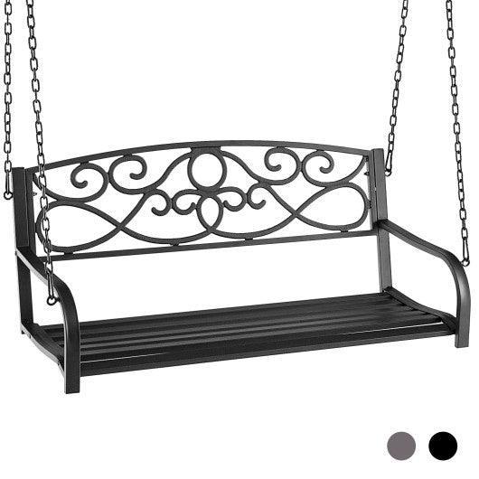 Outdoor 2-Person Metal Porch Swing Chair with Chains-Black at Set Shop and Smile