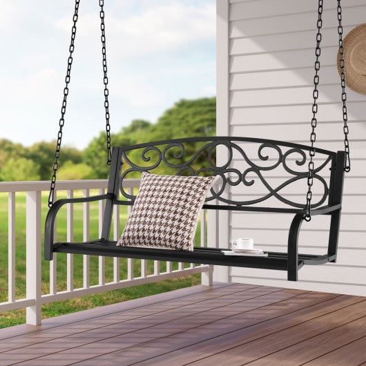 Outdoor 2-Person Metal Porch Swing Chair with Chains-Black - Set Shop and Smile