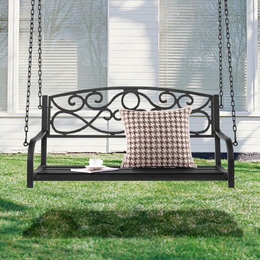 Outdoor 2-Person Metal Porch Swing Chair with Chains-Black at Set Shop and Smile