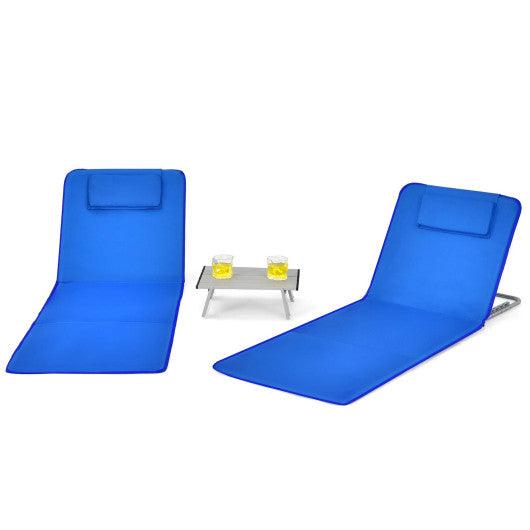 3 Pieces Beach Lounge Chair Mat Set 2 Adjustable Lounge Chairs with Table Stripe-Blue at Set Shop and Smile