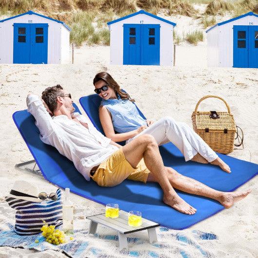 3 Pieces Beach Lounge Chair Mat Set 2 Adjustable Lounge Chairs with Table Stripe-Blue at Set Shop and Smile