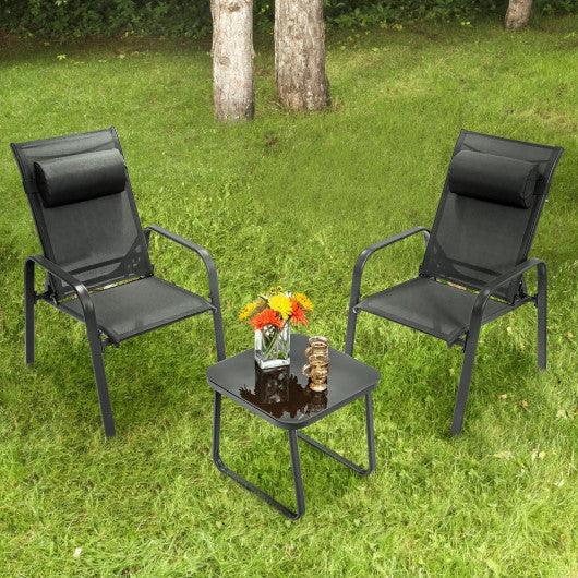 3 Pieces Patio Bistro Furniture Set with Adjustable Backrest-Black at Set Shop and Smile