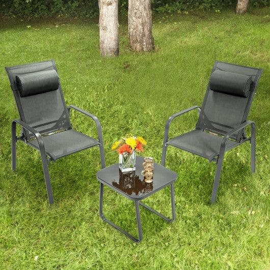 3 Pieces Patio Bistro Furniture Set with Adjustable Backrest-Gray at Set Shop and Smile