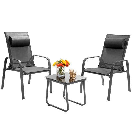 3 Pieces Patio Bistro Furniture Set with Adjustable Backrest-Gray at Set Shop and Smile