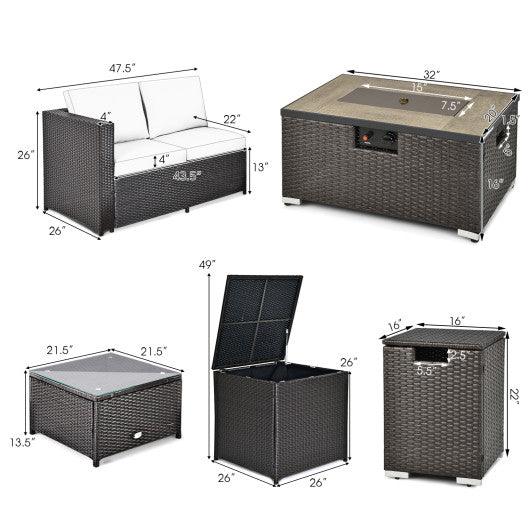 6 Pieces Outdoor Wicker Furniture Set with 32 Inch Propane Fire Pit Table-Navy at Set Shop and Smile