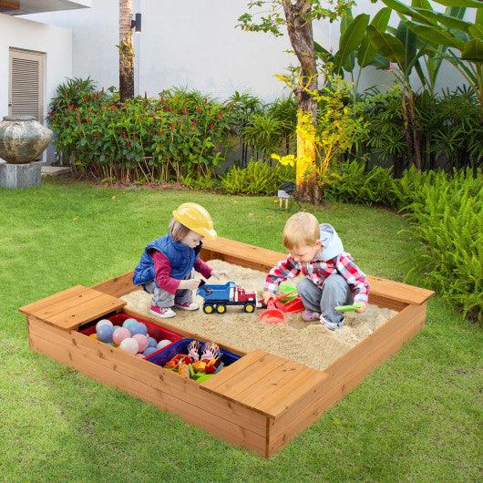 Kids Wooden Sandbox with Bench Seats and Storage Boxes at Set Shop and Smile