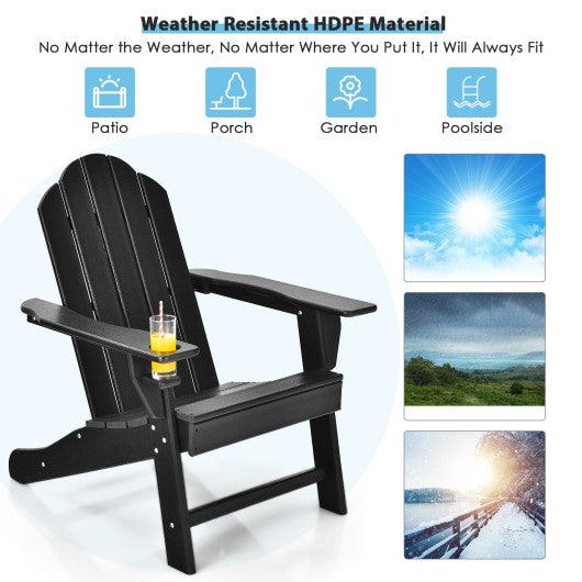 Outdoor Adirondack Chair with Built-in Cup Holder for Backyard Porch-Black at Set Shop and Smile