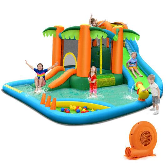 7-in-1 Inflatable Water Slide Park with Trampoline Climbing and 750W Blower at Set Shop and Smile