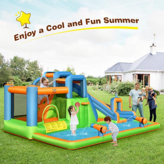 7-in-1 Inflatable Giant Water Park Bouncer with Dual Climbing Walls and 735W Blower at Set Shop and Smile