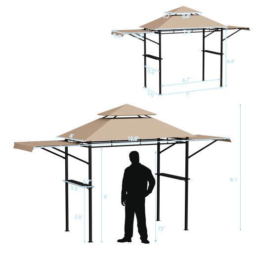 13.5 x 4 Feet Patio BBQ Grill Gazebo Canopy with Dual Side Awnings-Beige at Set Shop and Smile