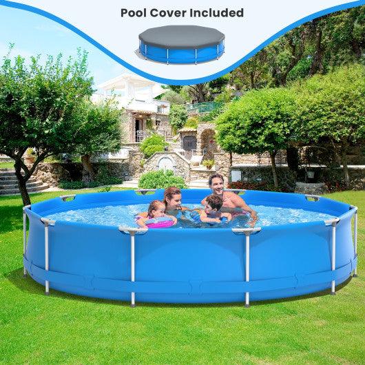Round Above Ground Swimming Pool With Pool Cover-Blue at Set Shop and Smile