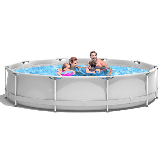 Round Above Ground Swimming Pool With Pool Cover-Gray - Set Shop and Smile