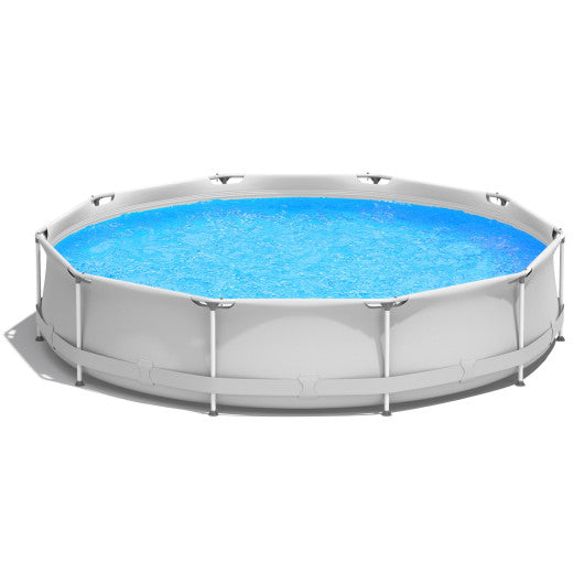 Round Above Ground Swimming Pool With Pool Cover-Gray - Set Shop and Smile