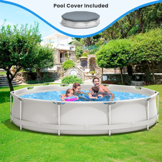 Round Above Ground Swimming Pool With Pool Cover-Gray - Set Shop and Smile