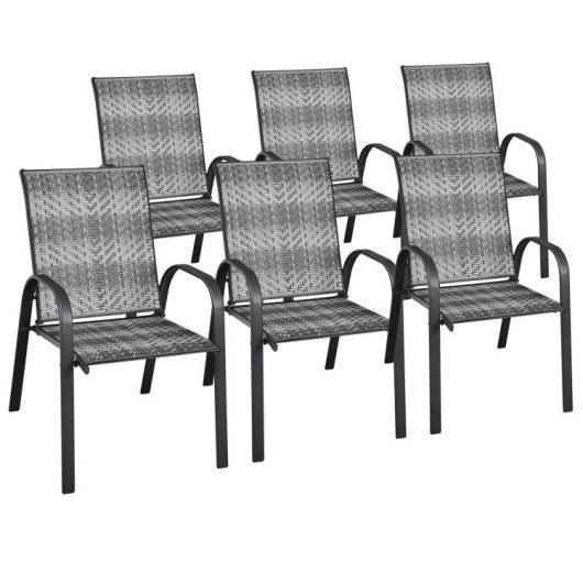 Set of 6 Outdoor PE Wicker Stackable Chairs with Sturdy Steel Frame-Gray at Set Shop and Smile