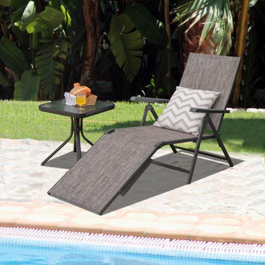 Patio Foldable Chaise Lounge Chair with Backrest and Footrest-Gray at Set Shop and Smile