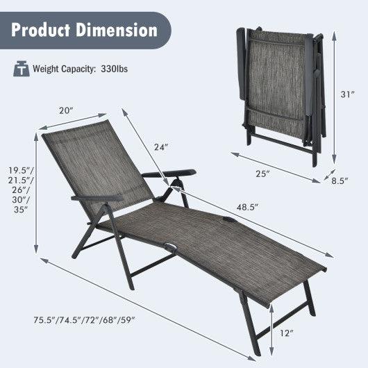 Patio Foldable Chaise Lounge Chair with Backrest and Footrest-Gray at Set Shop and Smile