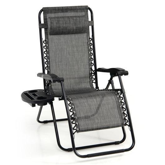 Outdoor Folding Zero Gravity Reclining Lounge Chair with Utility Tray-Gray at Set Shop and Smile