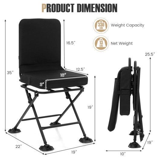 Swivel Folding Chair with Backrest and Padded Cushion-Black at Set Shop and Smile