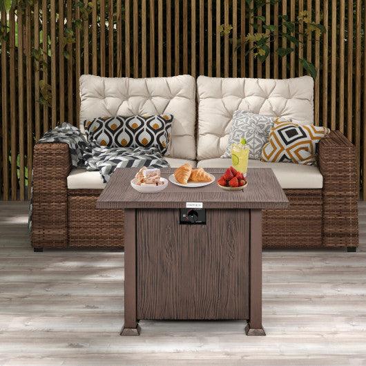 32 Inch 50 000 BTU Square Fire Pit Table with Lid and Lava Rocks-Brown at Set Shop and Smile