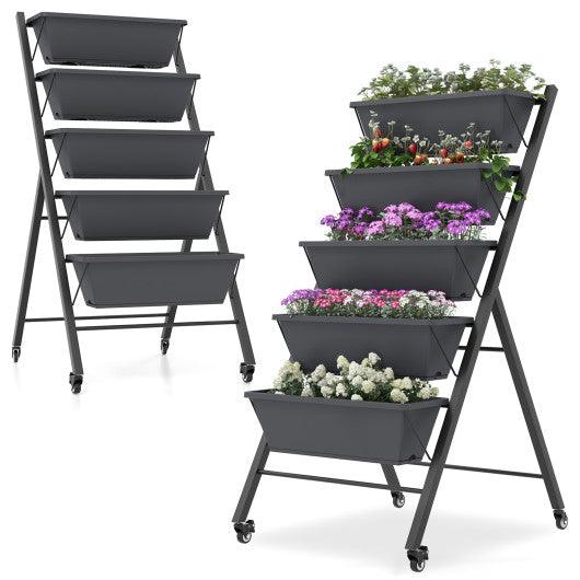 5-Tier Vertical Raised Garden Bed with Wheels and Container Boxes at Set Shop and Smile