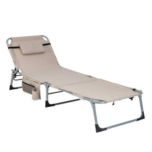 5-position Outdoor Folding Chaise Lounge Chair-Beige at Set Shop and Smile