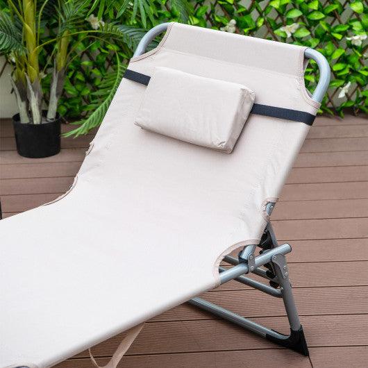 5-position Outdoor Folding Chaise Lounge Chair-Beige at Set Shop and Smile