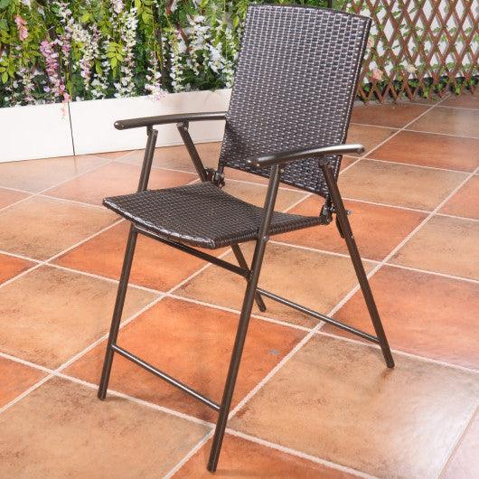 Set of 4 Folding Rattan Bar Chairs with Footrests and Armrests for Outdoors and Indoors at Set Shop and Smile