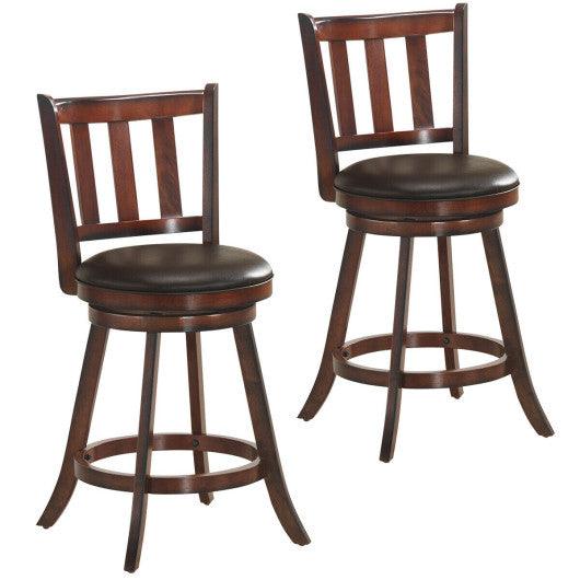 2 Pieces 360 Degree Swivel Wooden Counter Height Bar Stool Set with Cushioned Seat-25 inches at Set Shop and Smile
