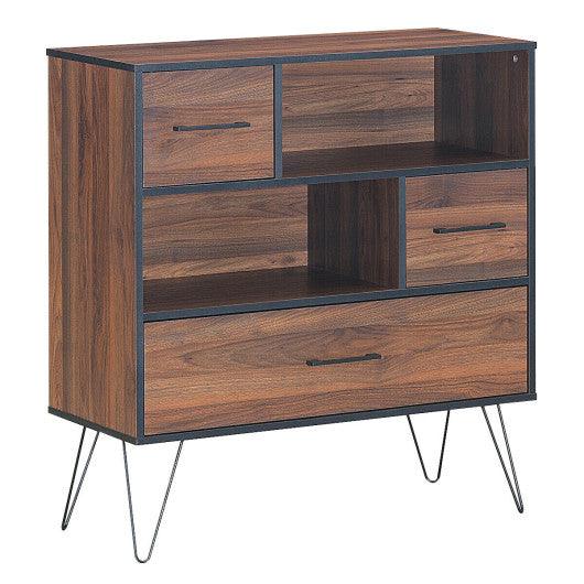 3-Tier Wood Storage Cabinet with Drawers and 4 Metal Legs at Set Shop and Smile