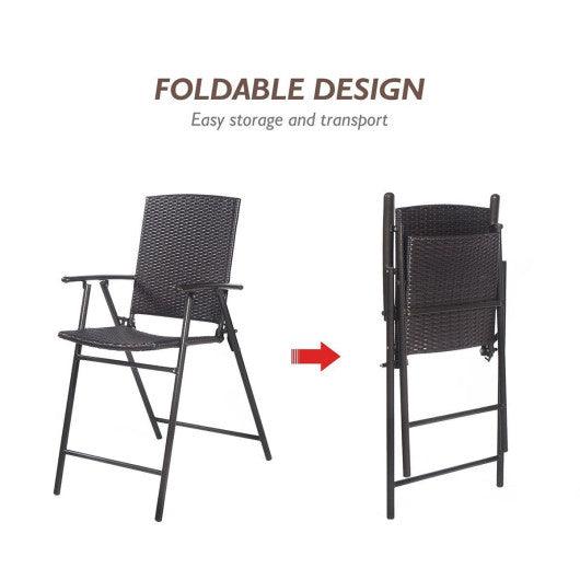 Set of 4 Folding Rattan Bar Chairs with Footrests and Armrests for Outdoors and Indoors at Set Shop and Smile