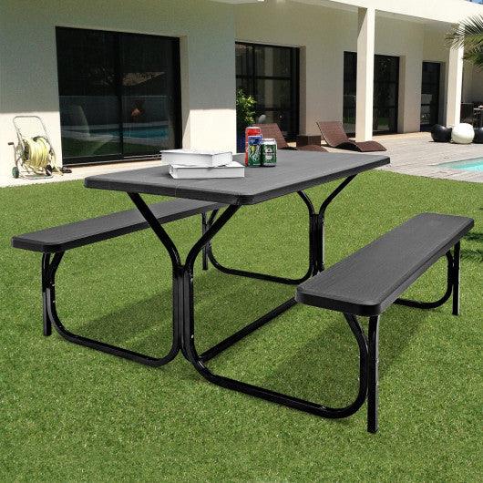 HDPE Outdoor Picnic Table Bench Set with Metal Base-Black at Set Shop and Smile