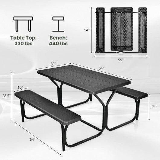 HDPE Outdoor Picnic Table Bench Set with Metal Base-Black at Set Shop and Smile