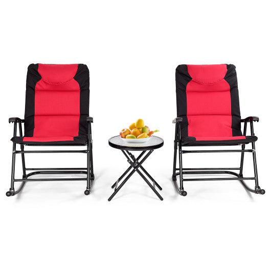 3 Pcs Outdoor Folding Rocking Chair Table Set with Cushion-Black&Red at Set Shop and Smile