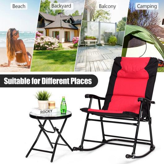 3 Pcs Outdoor Folding Rocking Chair Table Set with Cushion-Black&Red at Set Shop and Smile
