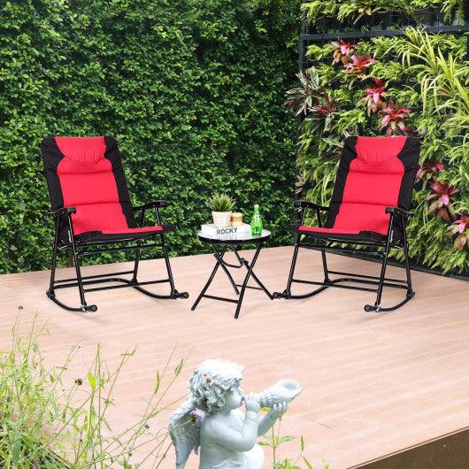3 Pcs Outdoor Folding Rocking Chair Table Set with Cushion-Black&Red at Set Shop and Smile
