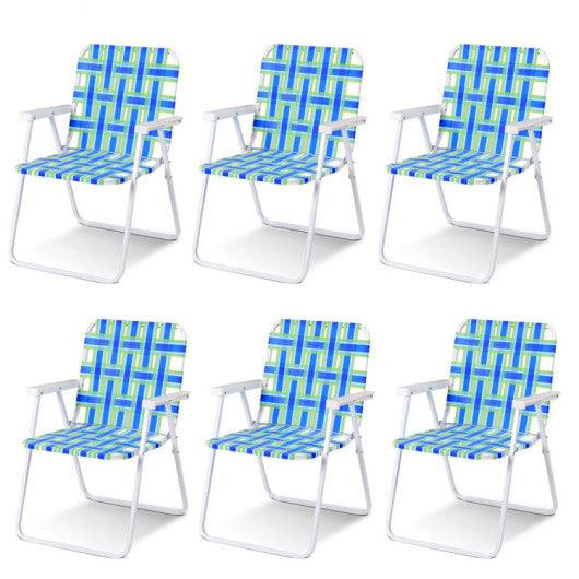 6 pcs Folding Beach Chair Camping Lawn Webbing Chair-Blue at Set Shop and Smile