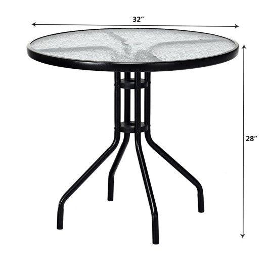 32 Inch Outdoor Patio Round Tempered Glass Top Table with Umbrella Hole at Set Shop and Smile