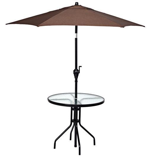 32 Inch Outdoor Patio Round Tempered Glass Top Table with Umbrella Hole at Set Shop and Smile
