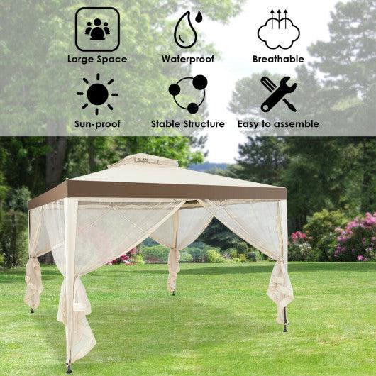 Canopy Gazebo Tent Shelter Garden Lawn Patio with Mosquito Netting-Beige at Set Shop and Smile