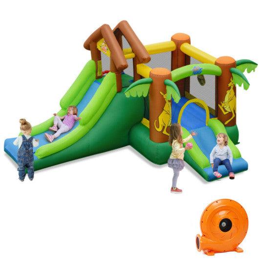 Kids Inflatable Jungle Bounce House Castle with Blower at Set Shop and Smile