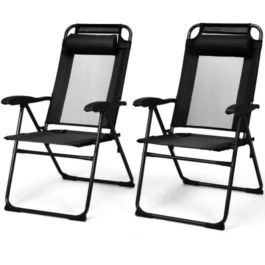2 Pieces Patio Adjustable Folding Recliner Chairs with 7 Level Adjustable Backrest-Black at Set Shop and Smile