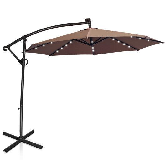 10 ft 360° Rotation Solar Powered LED Patio Offset Umbrella without Weight Base-Tan at Set Shop and Smile