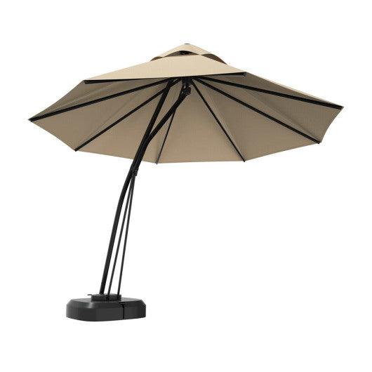 11 Feet Outdoor Cantilever Hanging Umbrella with Base and Wheels-Beige at Set Shop and Smile