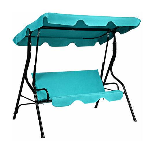 3 Seats Patio Canopy Cushioned Steel Frame Swing Glider Hammock-Blue at Set Shop and Smile